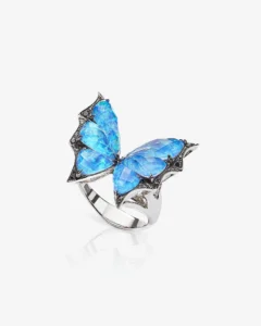 fly by night butterfly crystal haze cocktail ring 18k white gold black opalescent